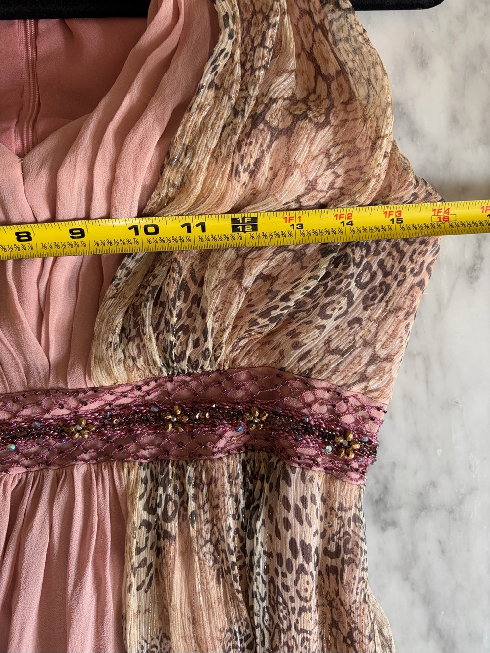 Kay Unger Blush/Gold‎ Beaded Silk Metallic Chiffon Goddess Gown Altered to Sz 4 - Picture 10 of 12
